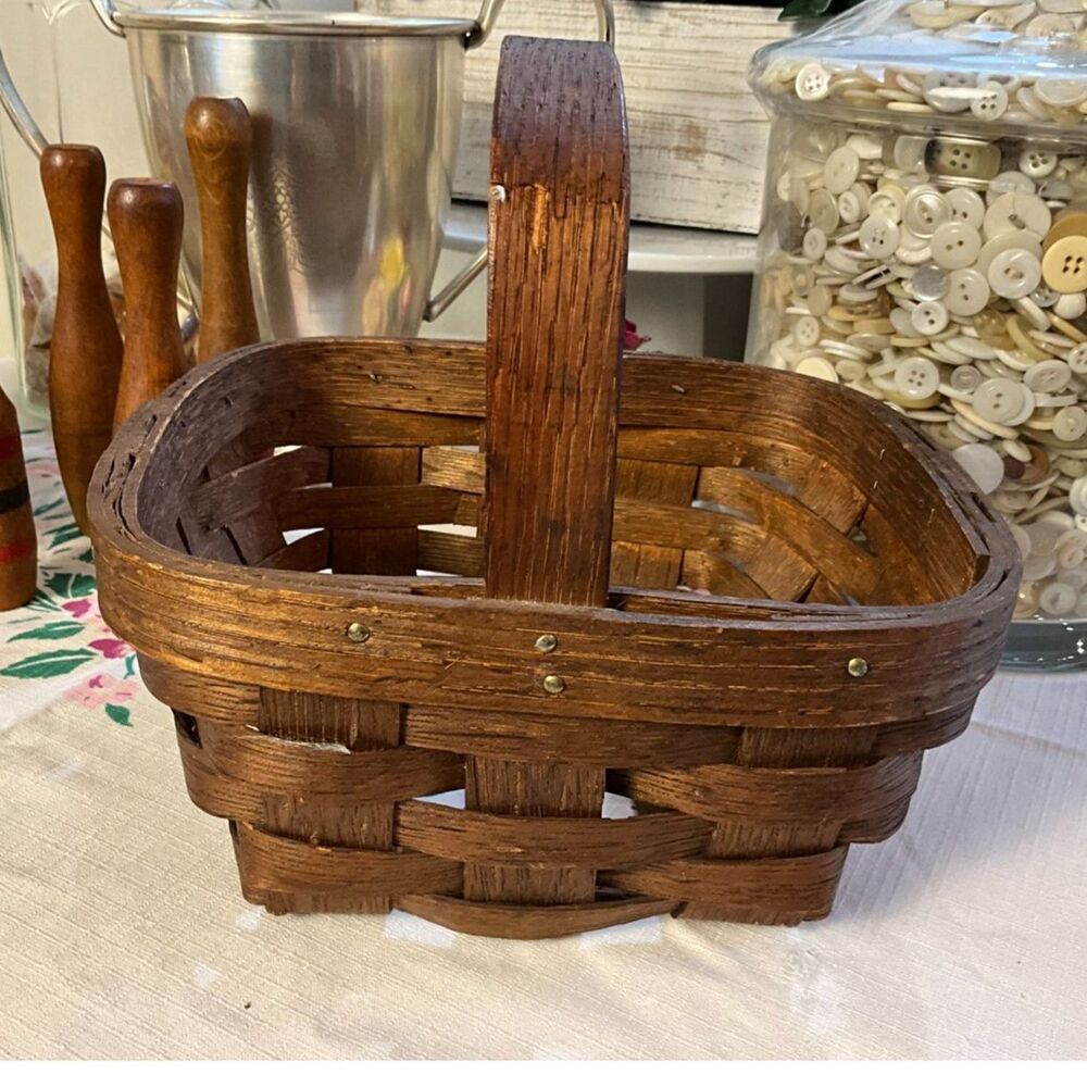 Vintage split oak primitive country basket great size country kitchen basket